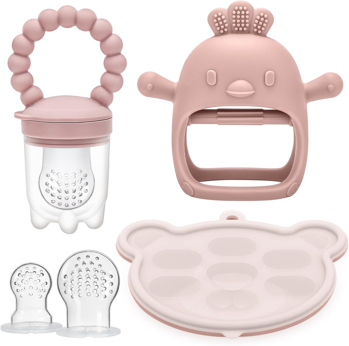 Baby Fruit Feeder & Teether Set – BPA-Free Silicone Weaning Essentials with Freezer Tray
