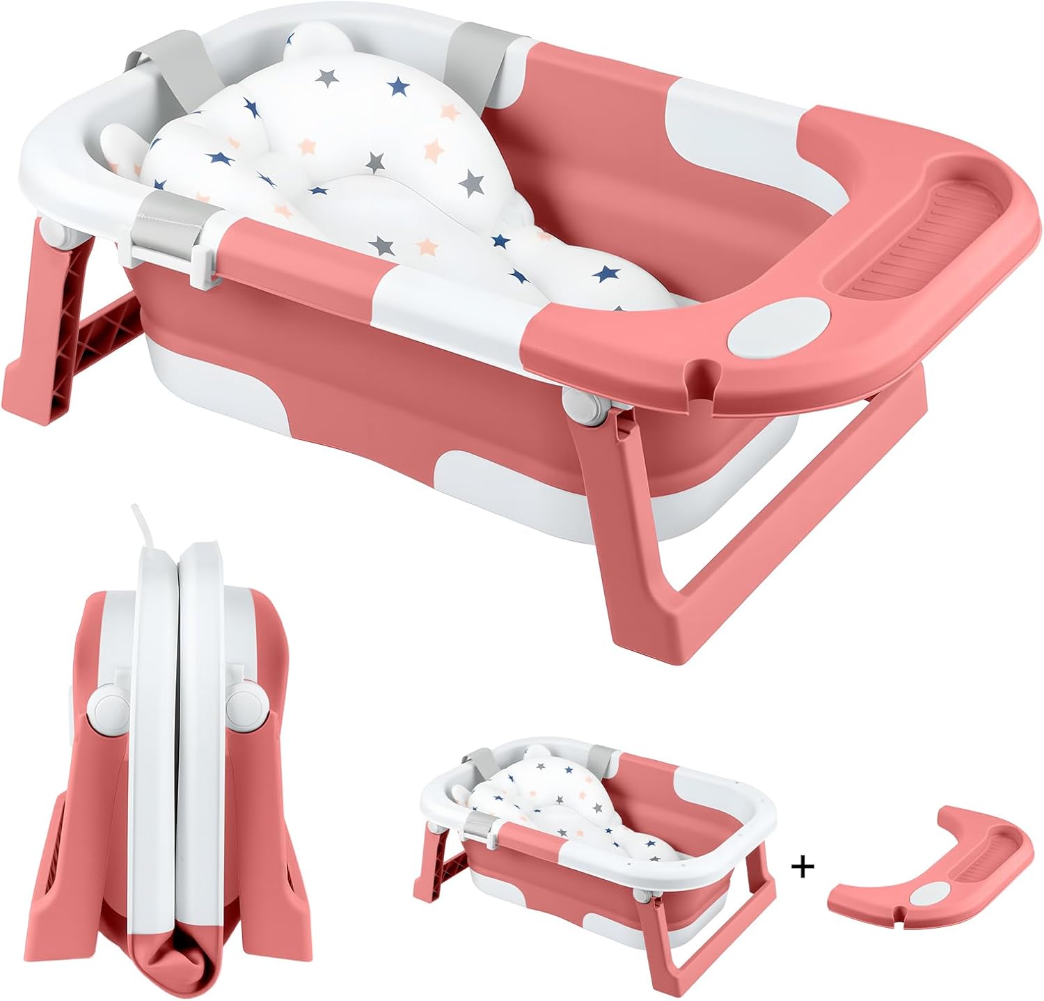 Foldable Baby Bath Tub with Cushion & Temp Sensor