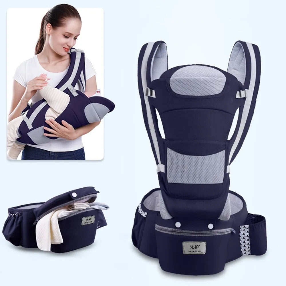 3-in-1 Ergonomic Baby Carrier with Hip Seat – Breathable, Adjustable, and Multi-Position