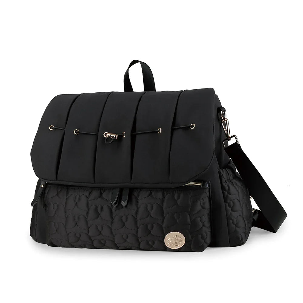 Elegant Black Quilted Diaper Bag – Stylish, Spacious & Practical for Modern Moms