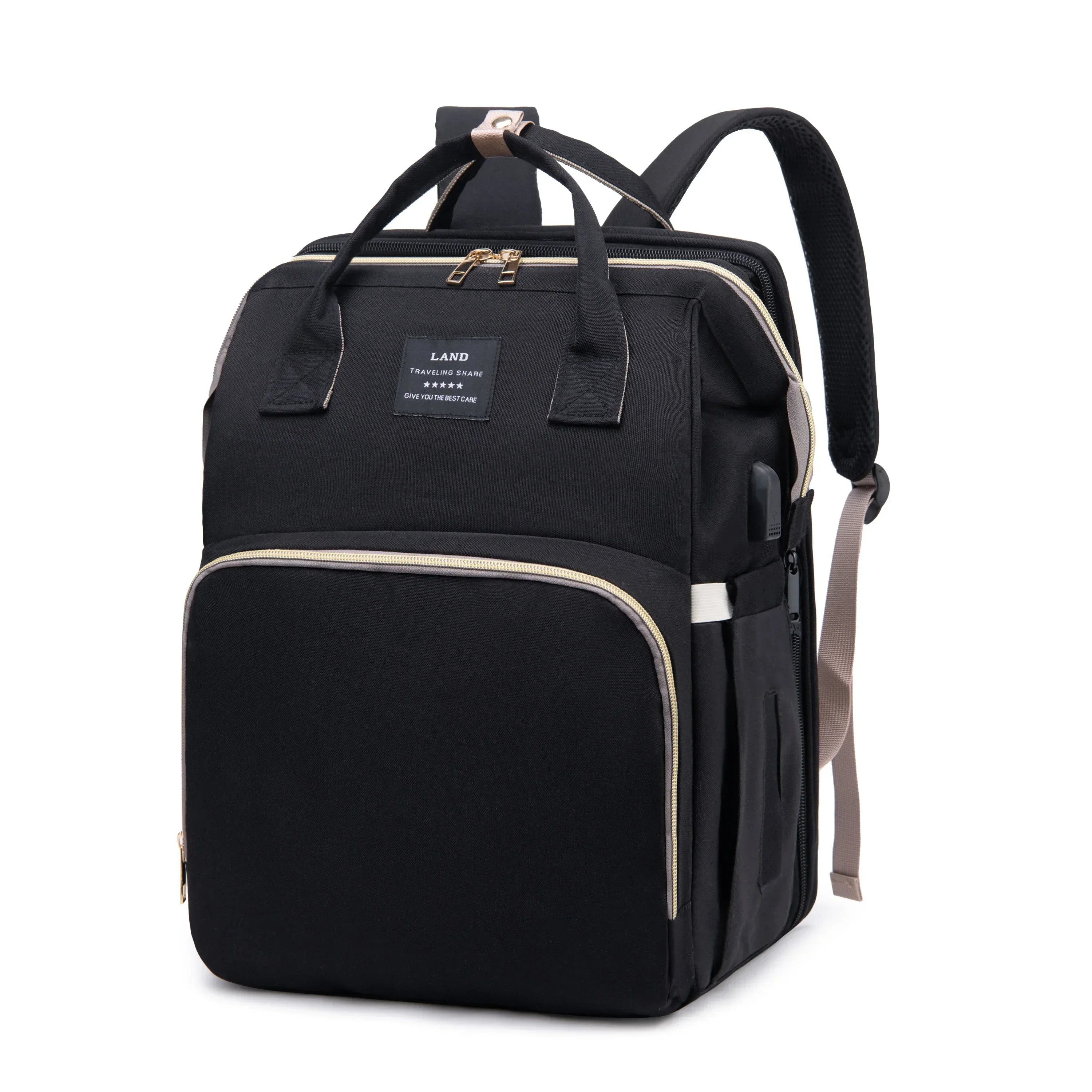 Diaper Backpack with Baby Bed & USB – Waterproof & Large Capacity