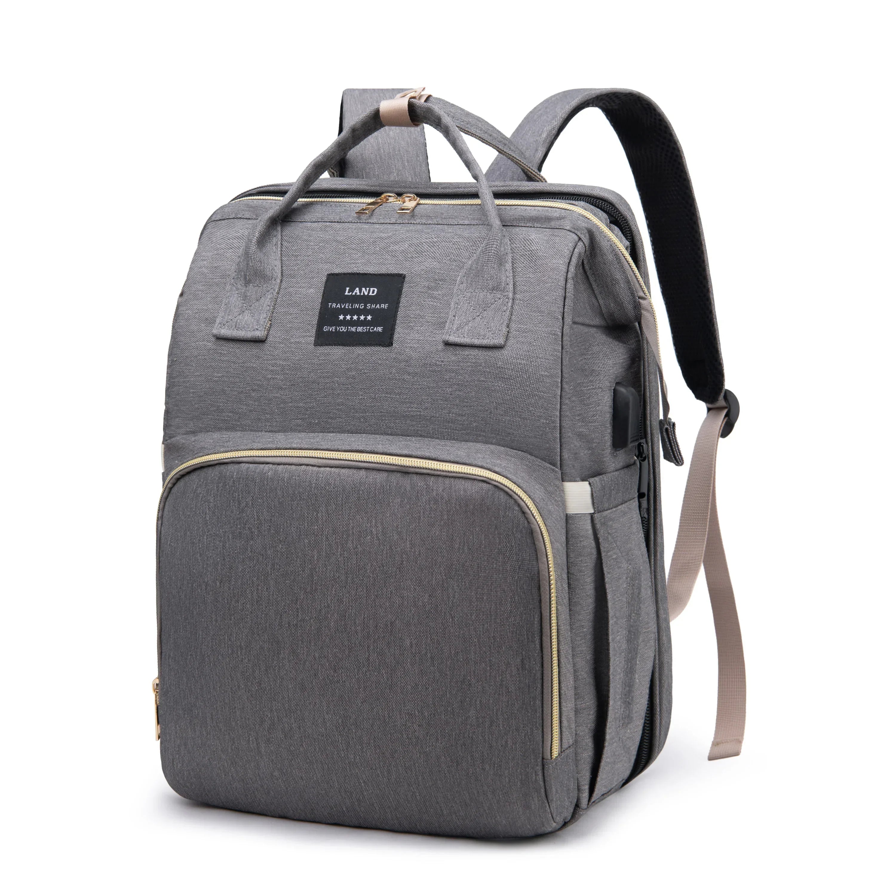 Diaper Backpack with Baby Bed & USB – Waterproof & Large Capacity