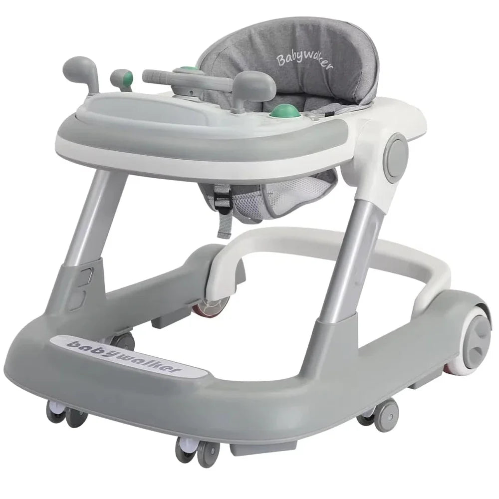 Baby Walker with Activity Tray – Adjustable & Foldable – Pink, Green, Blue, Grey