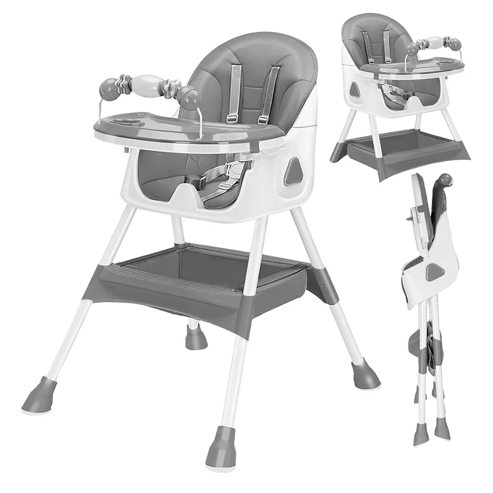 Convertible Baby High Chair with Tray and Storage – Beige, Pink, Blue, Grey