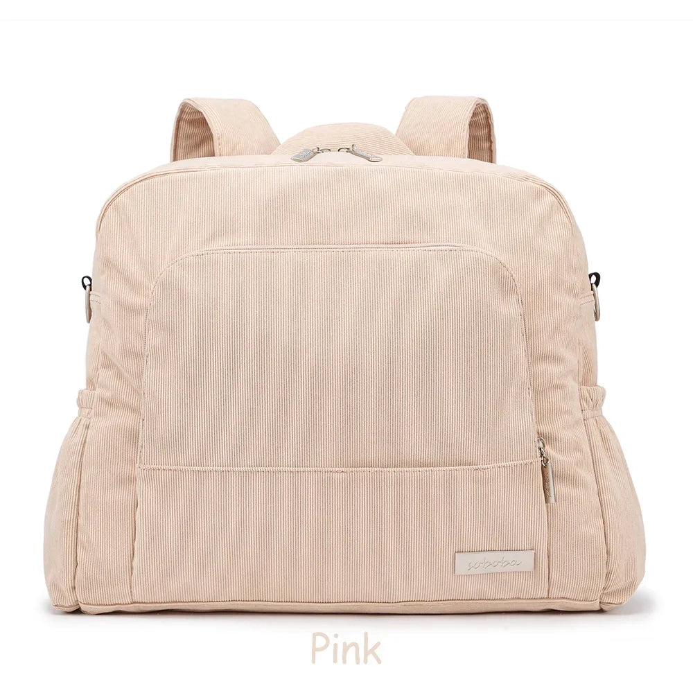 Corduroy Diaper Bag Backpack – Soft Pink | Stylish & Functional for Modern Parents