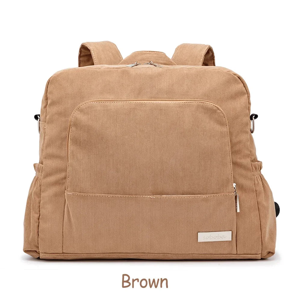 Corduroy Diaper Bag Backpack – Soft Pink | Stylish & Functional for Modern Parents