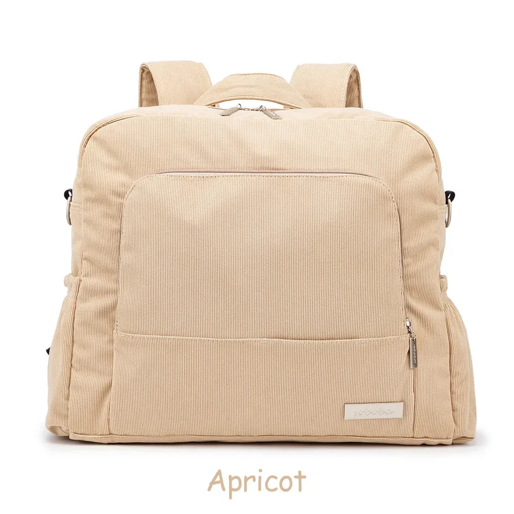 Corduroy Diaper Bag Backpack – Soft Pink | Stylish & Functional for Modern Parents