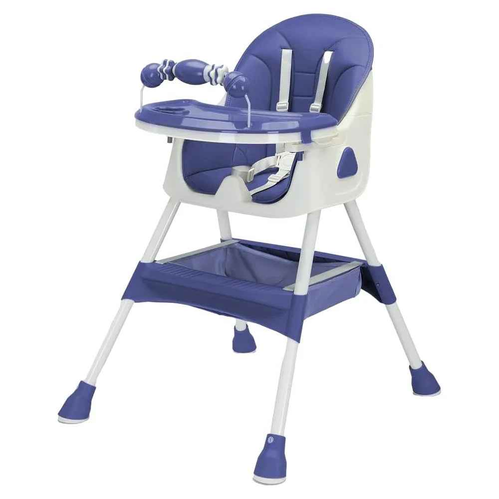 Convertible Baby High Chair with Tray and Storage – Beige, Pink, Blue, Grey